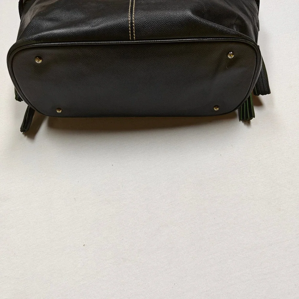 Dooney & Bourke Black Saffiano Leather Tote Bag Shoulder Purse Tassel Gold Tone